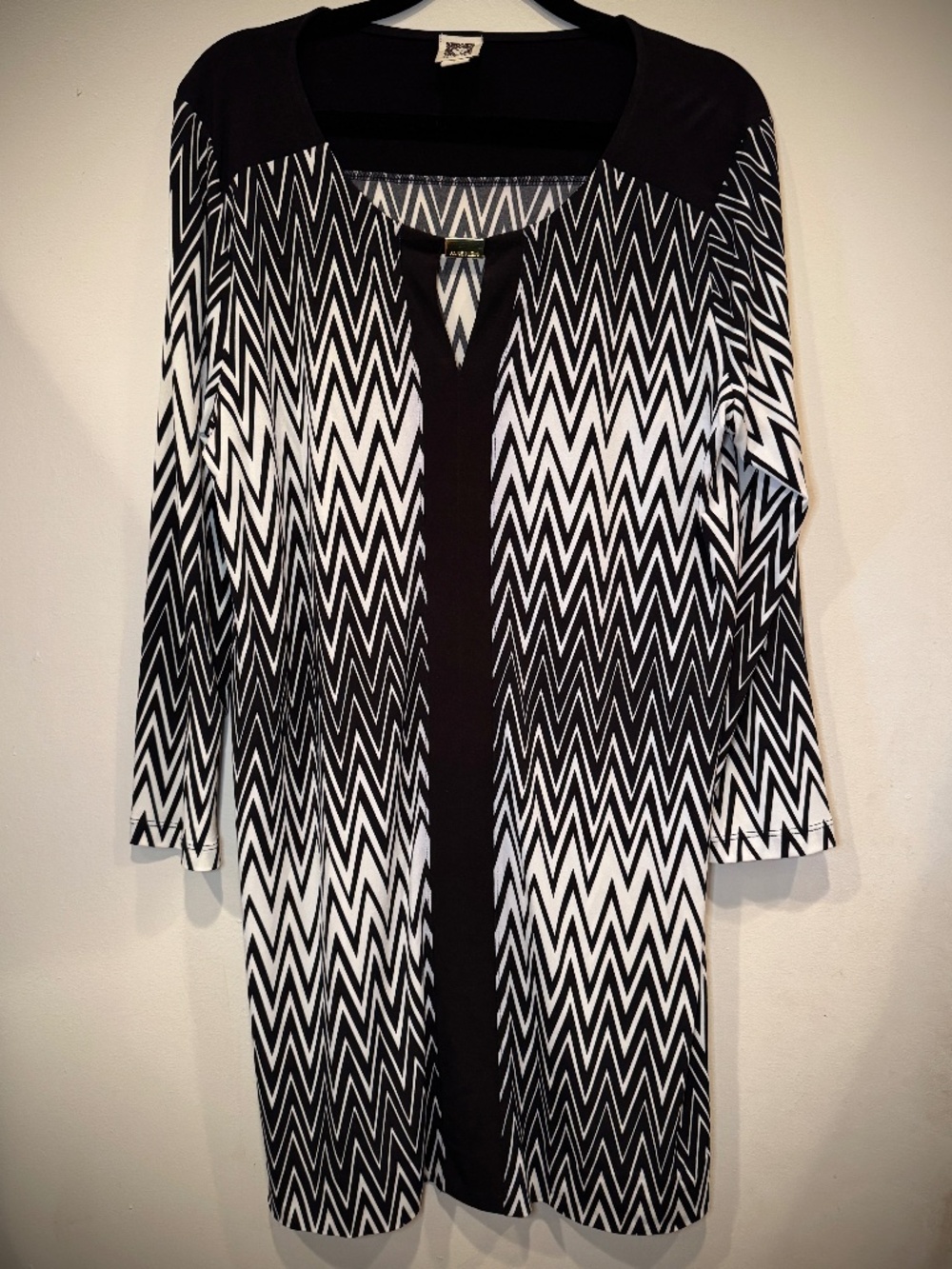 Anne Klein Black & White Chevron Tunic Short Dress 3/4 Sleeve